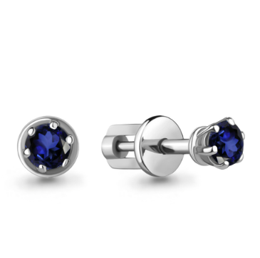 Серьги пусеты из серебра с гидротермальными сапфирами