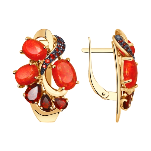 Серьги из красного золота с миксом камней