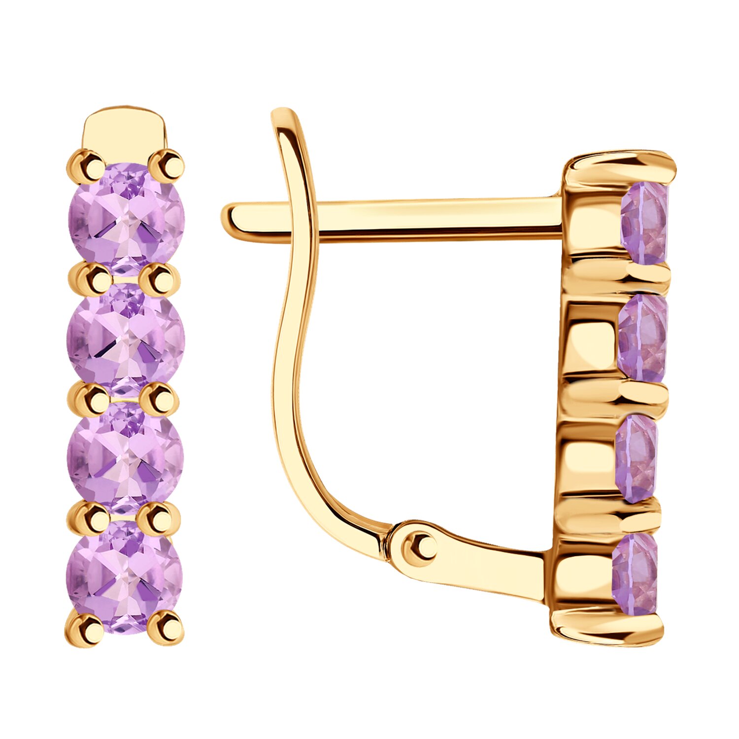 Серьги из красного золота с аметистами