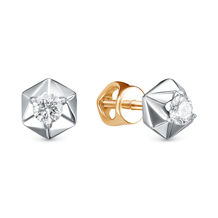 Серьги пусеты из комбинированного золота с бриллиантами