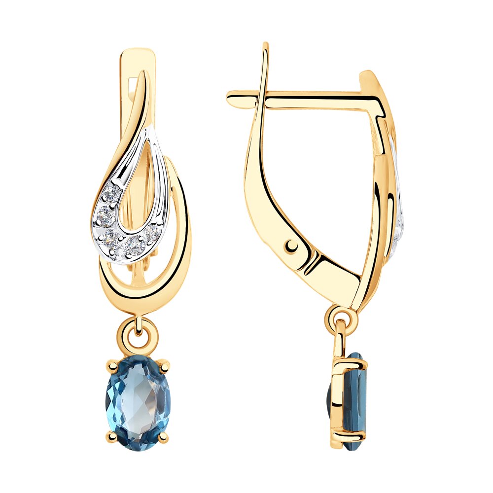 Серьги из красного золота с топазами и фианитами