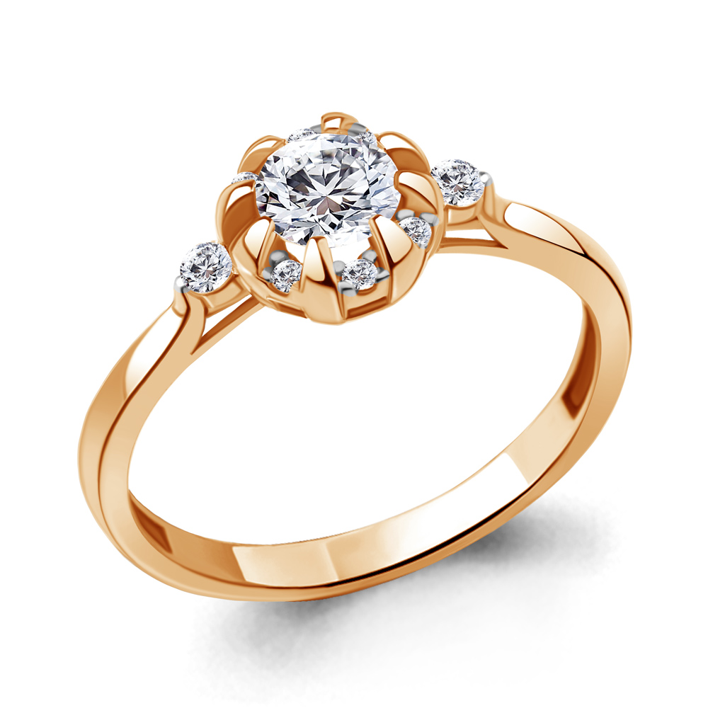 Кольцо из красного золота с фианитами