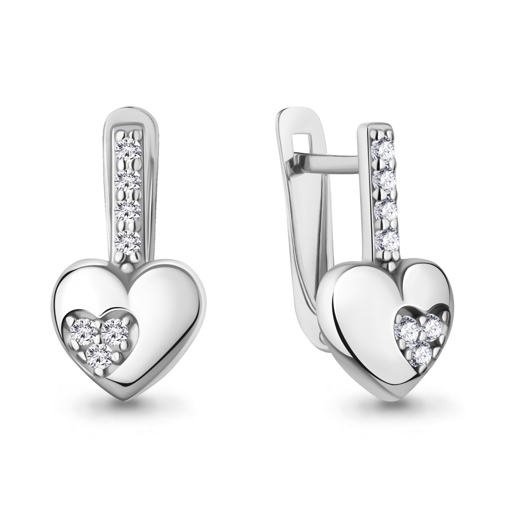 Серьги «Сердце» из серебра с фианитами