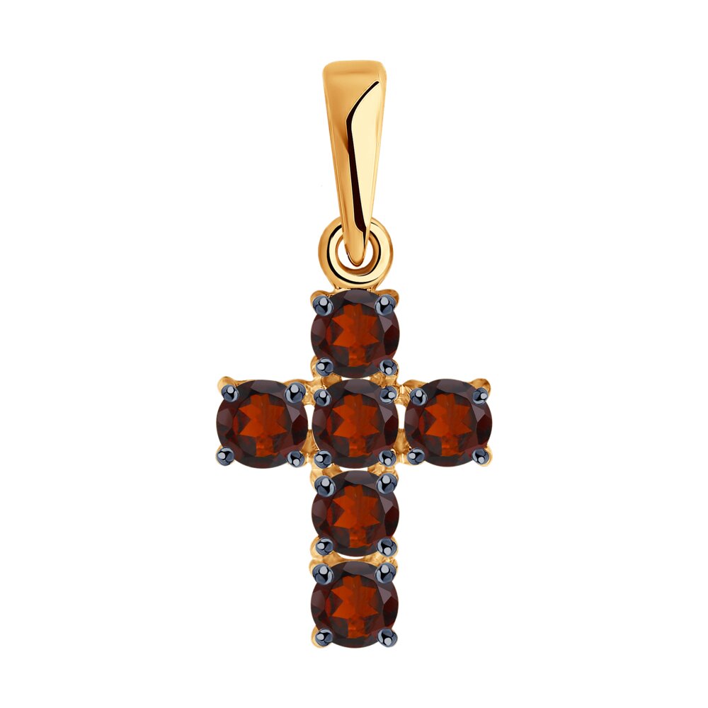 Декоративный крестик из красного золота с гранатами