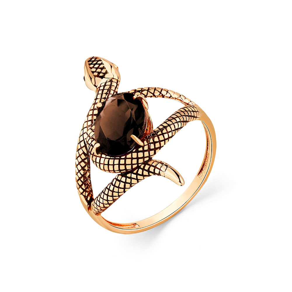 Кольцо из красного золота с раухтопазом и фианитами