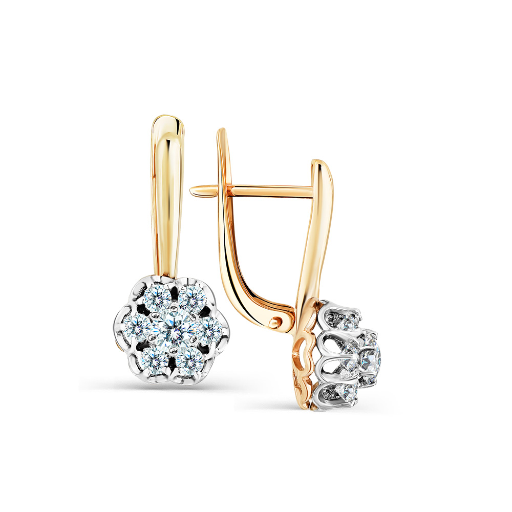 Серьги из комбинированного золота с фианитами