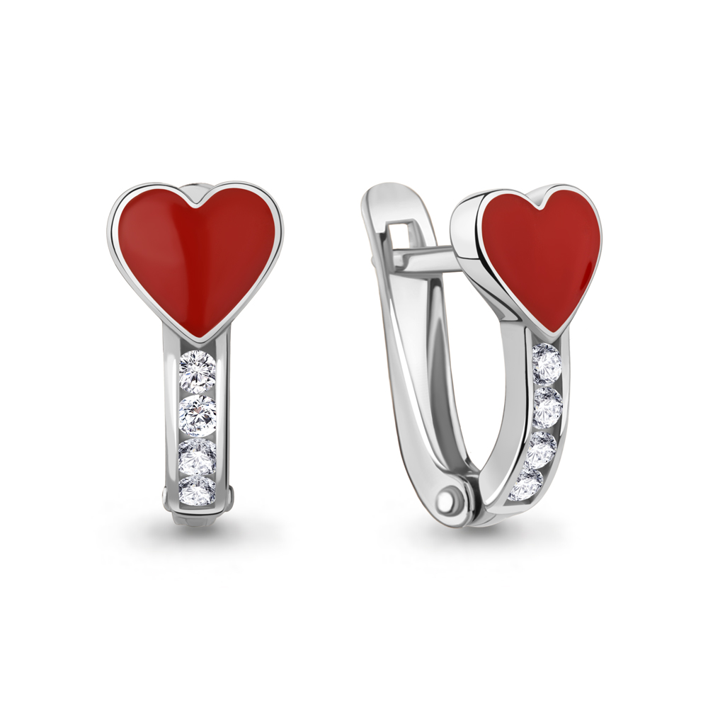 Серьги из серебра с фианитами и эмалью