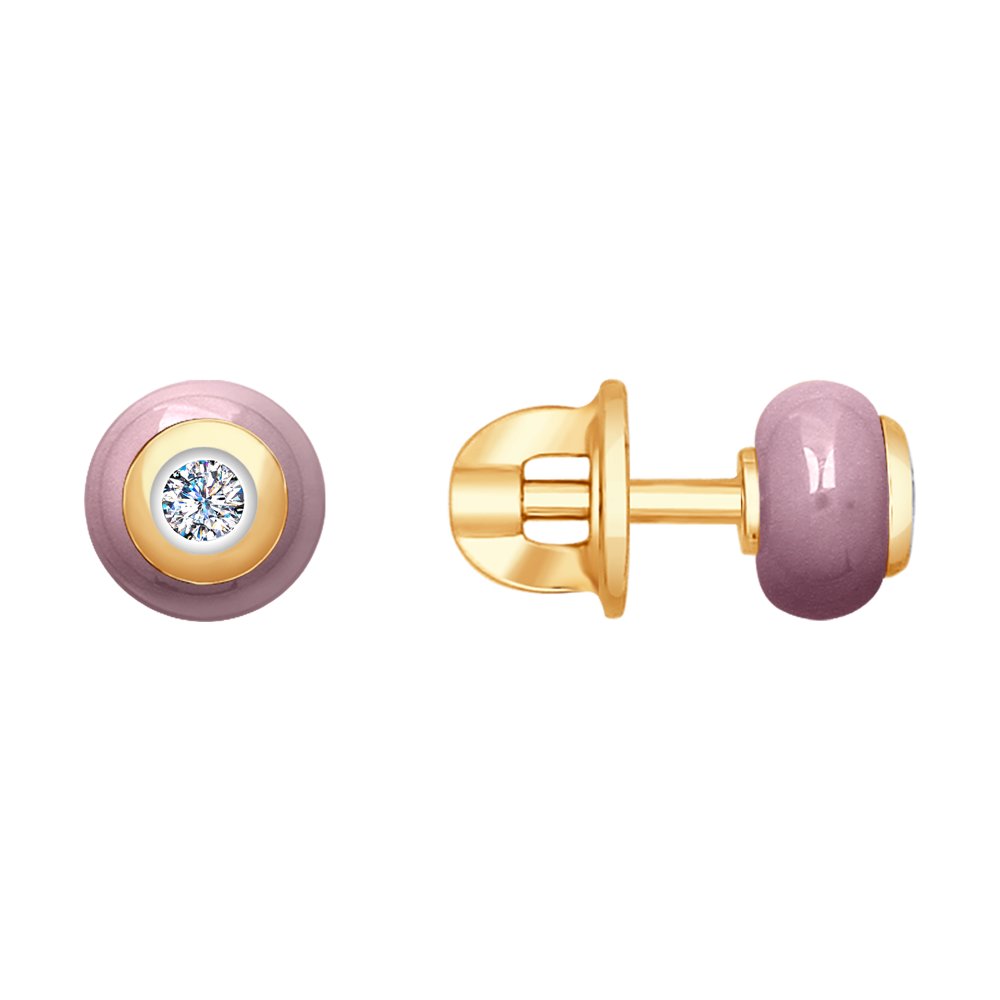 Серьги пусеты из красного золота с бриллиантами и керамикой