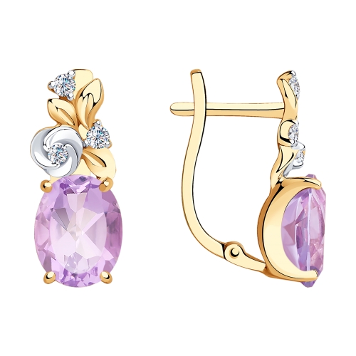 Серьги из золота с аметистом и фианитами