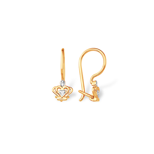 Серьги «Короны» из красного золота 585 пробы с фианитами