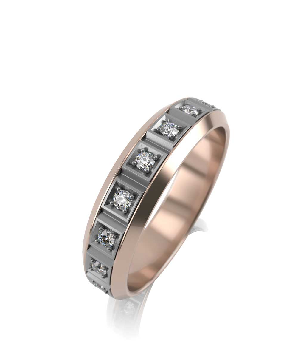 Обручальное кольцо из комбинированного золота с бриллиантами