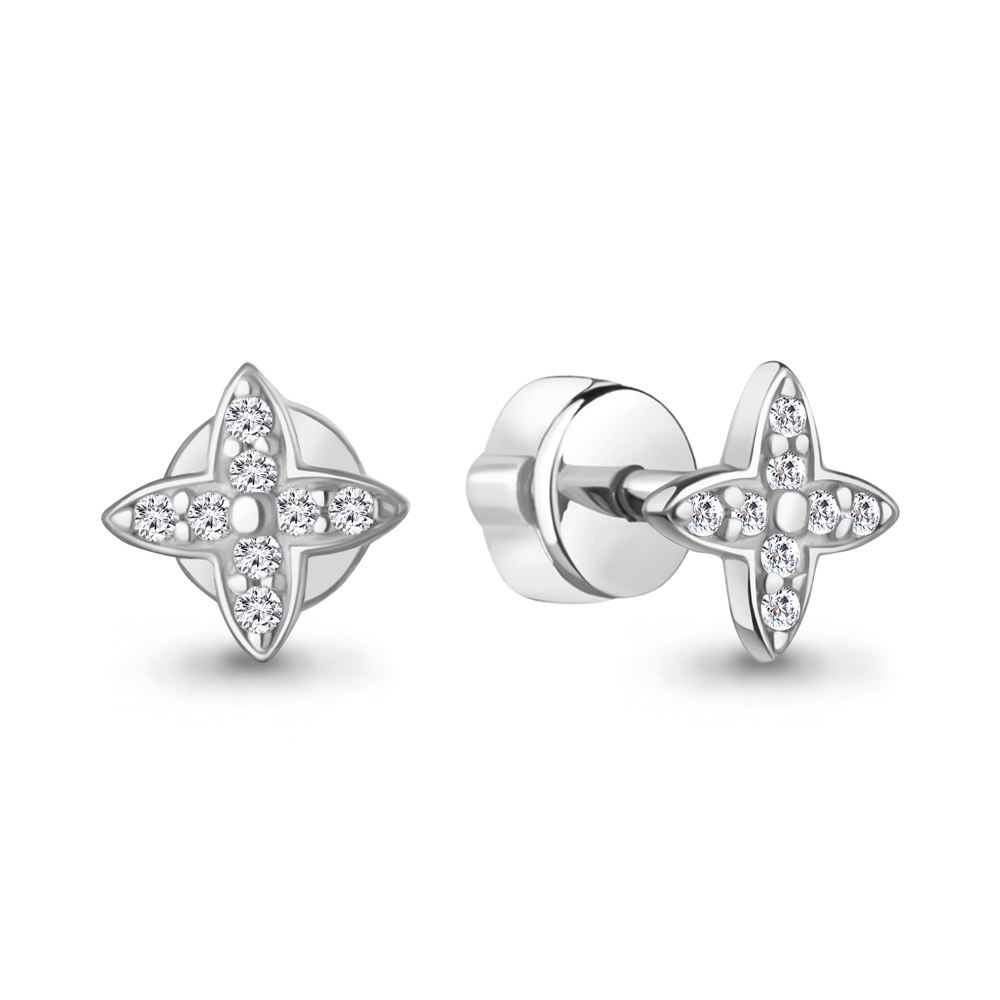 Серьги пусеты из серебра с фианитами