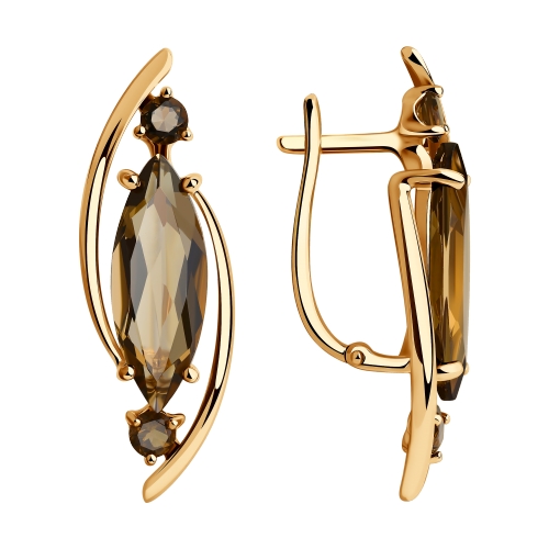 Серьги из красного золота с раухтопазом