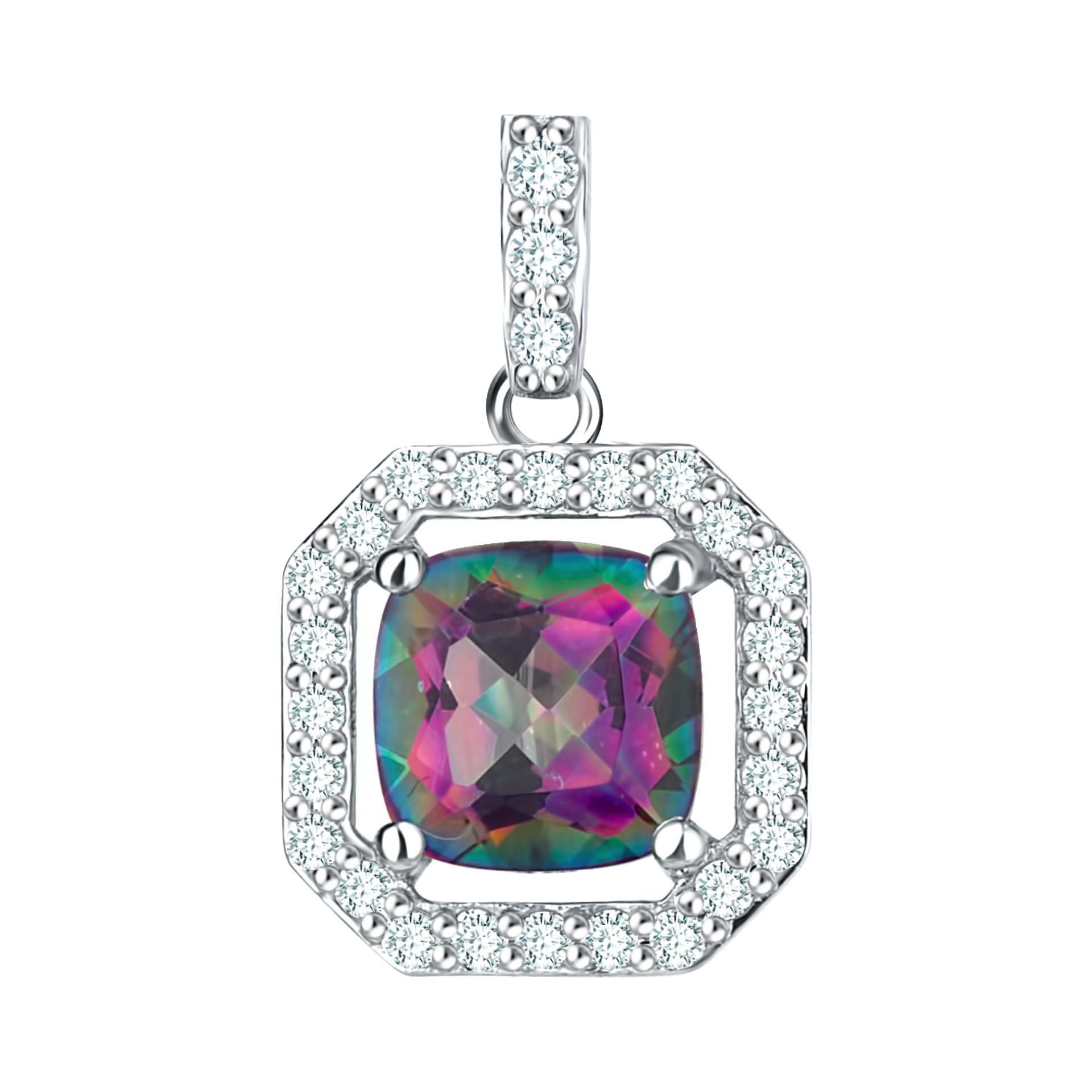 Подвеска из серебра с фианитами и кварцем