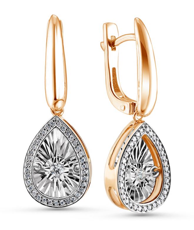 Серьги из красного золота с танцующим бриллиантом