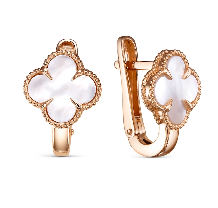 Серьги «Клевер» из красного золота с перламутром