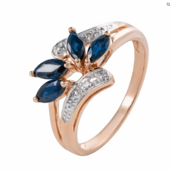 Кольцо из красного золота с сапфирами и бриллиантами