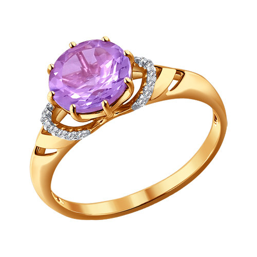 Кольцо из красного золота с аметистом и фианитами