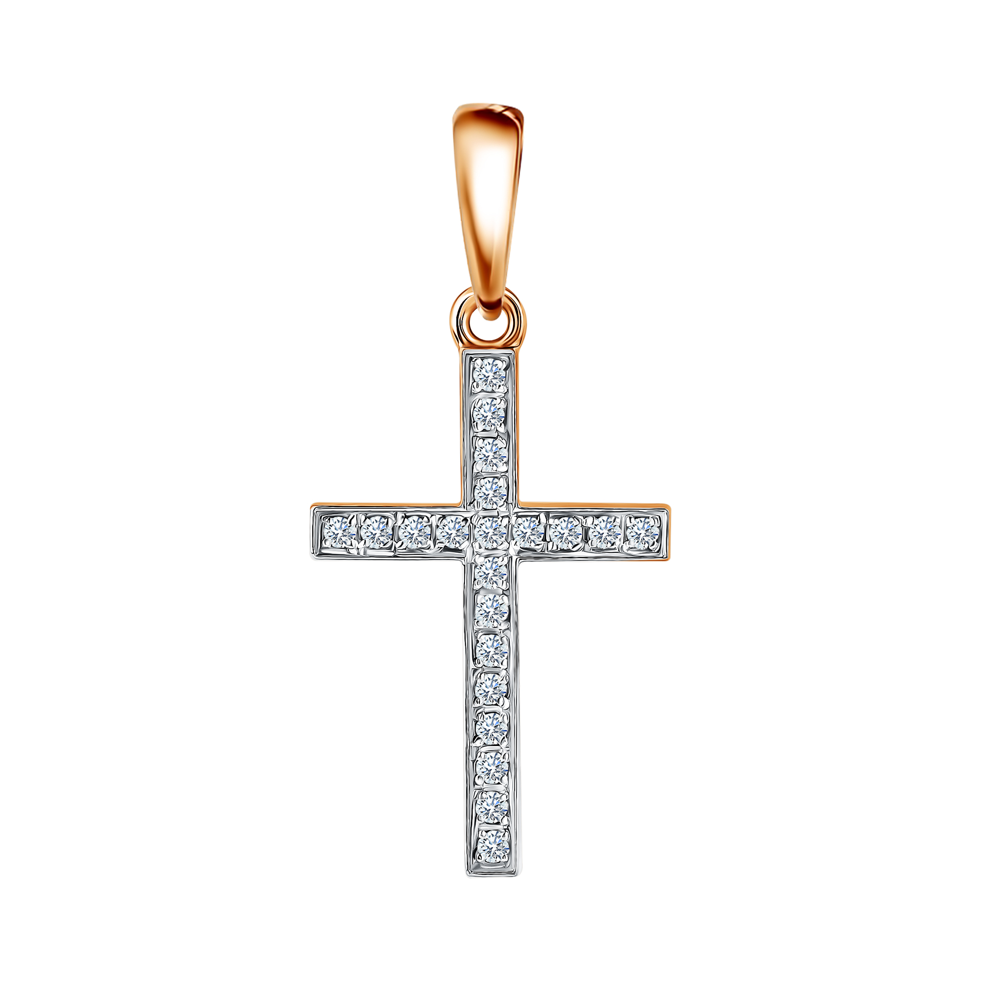 Декоративный крестик из красного золота с бриллиантами
