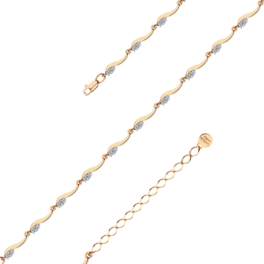 Браслет из красного золота с фианитами