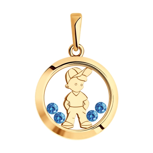 Подвеска из красного золота 585 пробы с фианитами и минеральным стеклом