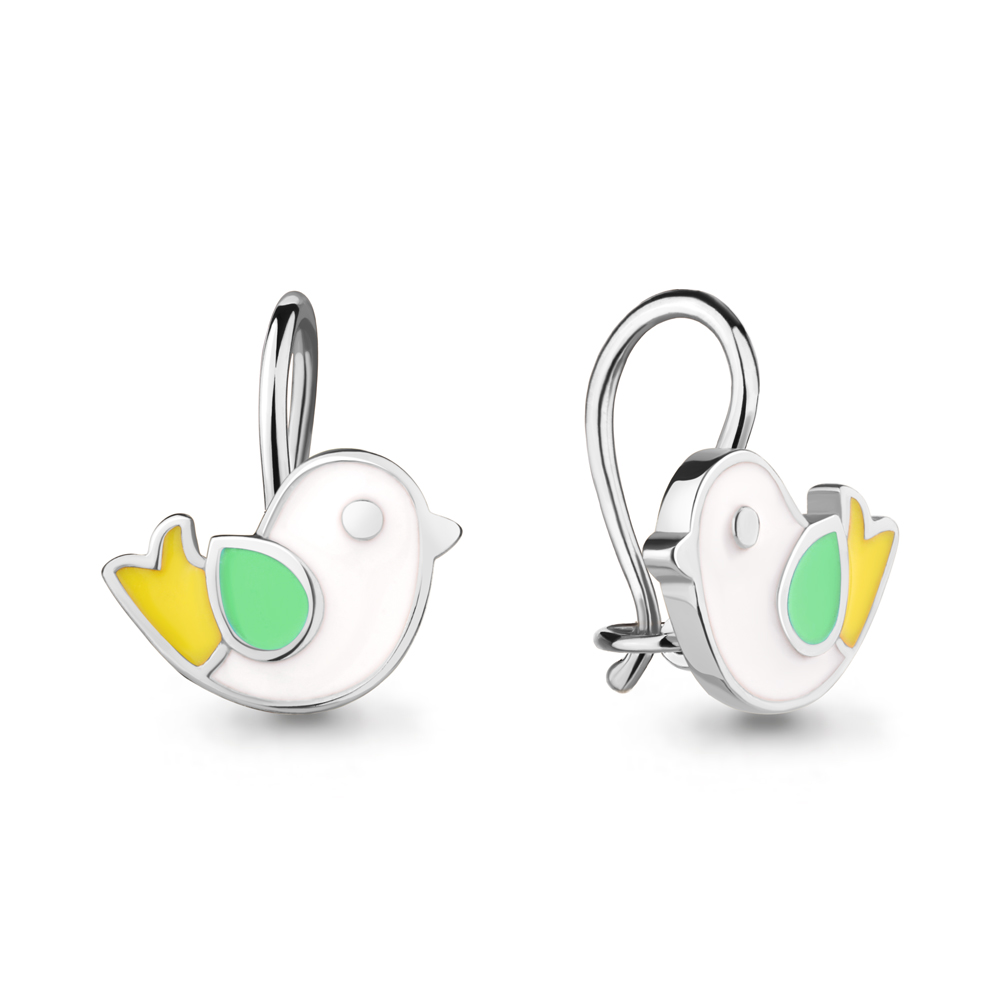 Серьги «Птички» из серебра с эмалью