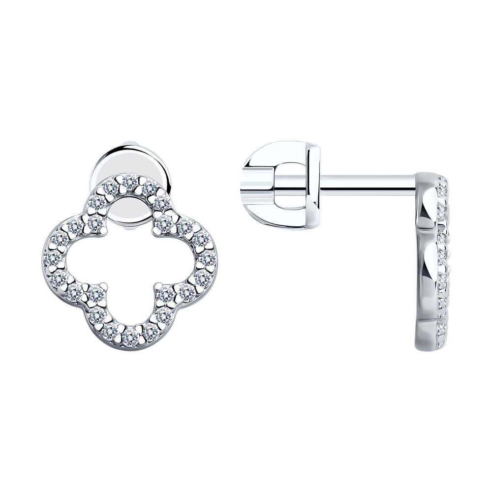 Серьги пусеты из серебра с фианитами