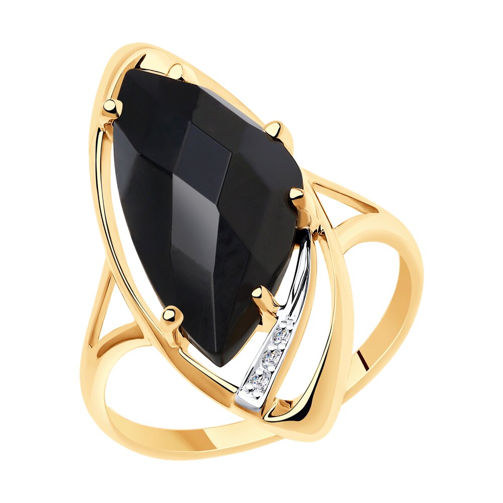 Кольцо из красного золота с ониксом и фианитами