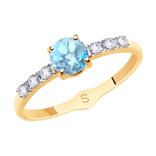 Кольцо из красного золота с топазом и фианитами