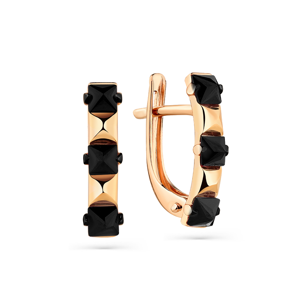 Серьги из красного золота с черной шпинелью