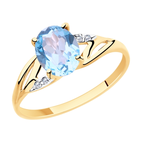 Кольцо из красного золота с топазом и фианитами