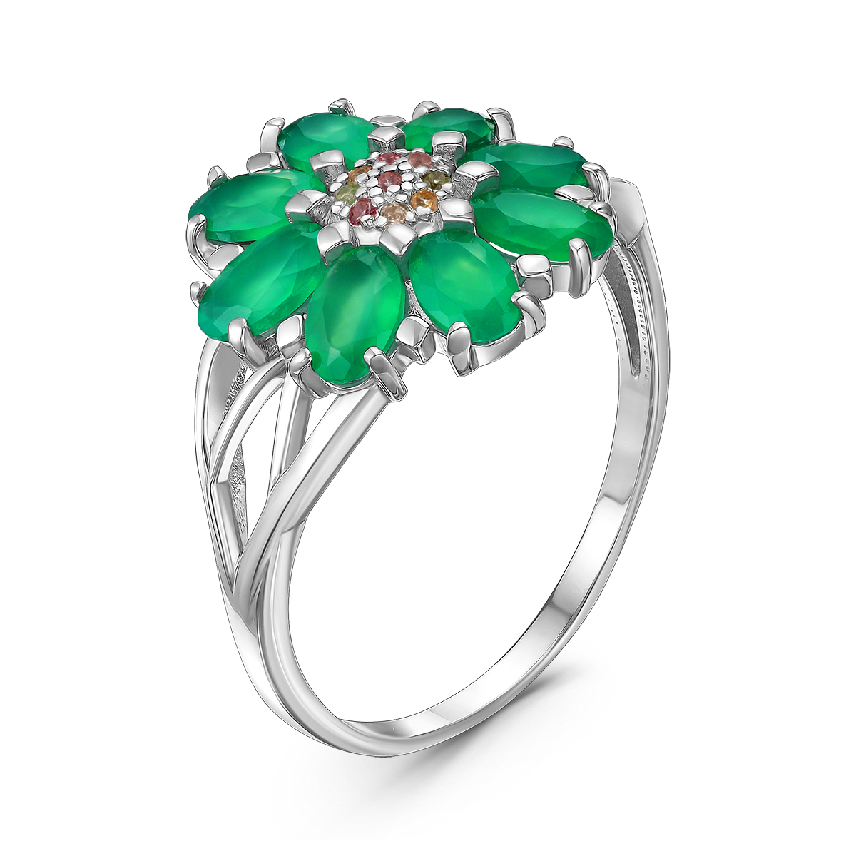 Кольцо из серебра с агатами и турмалинами