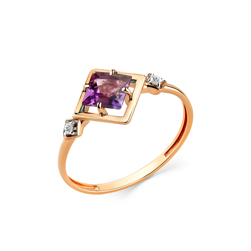 Кольцо из красного золота с аметистом и фианитами