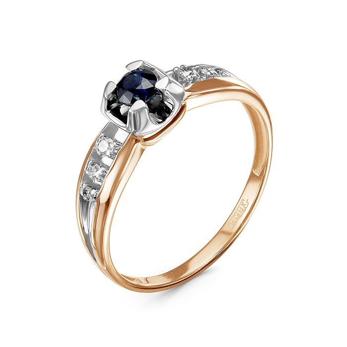 Кольцо из красного золота с сапфиром и бриллиантами