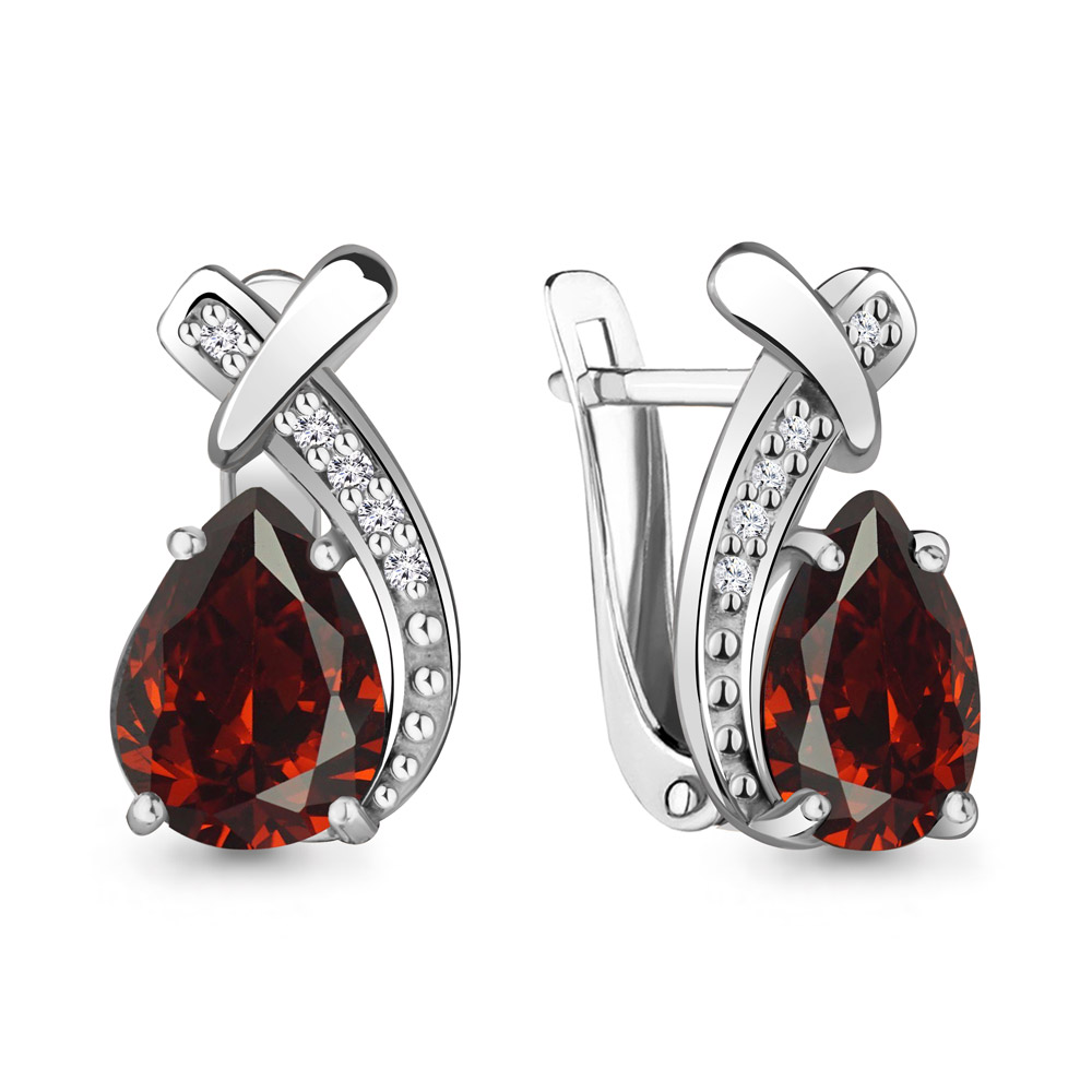 Серьги из серебра с гранатами и фианитами