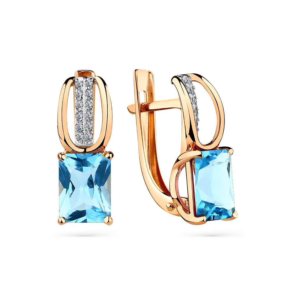 Серьги из красного золота с топазами и фианитами