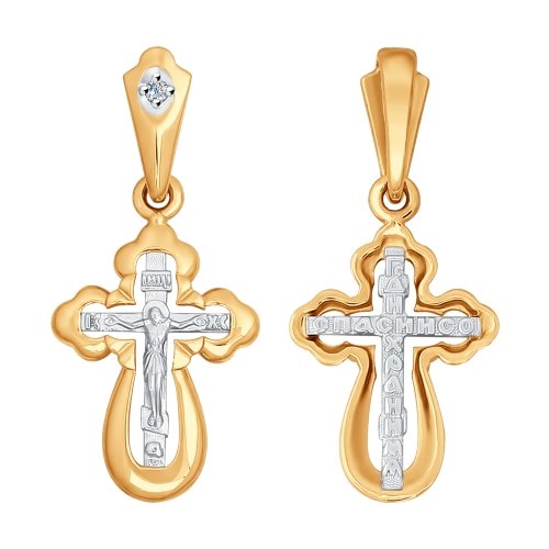 Крестик православный из комбинированного золота с бриллиантом