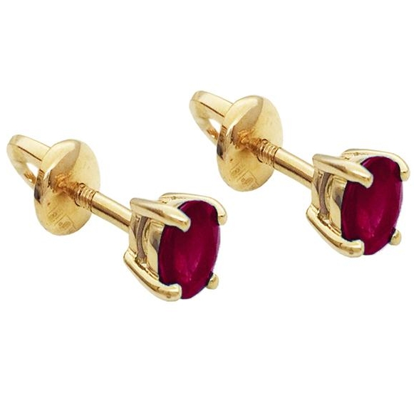 Серьги пусеты из красного золота с рубинами