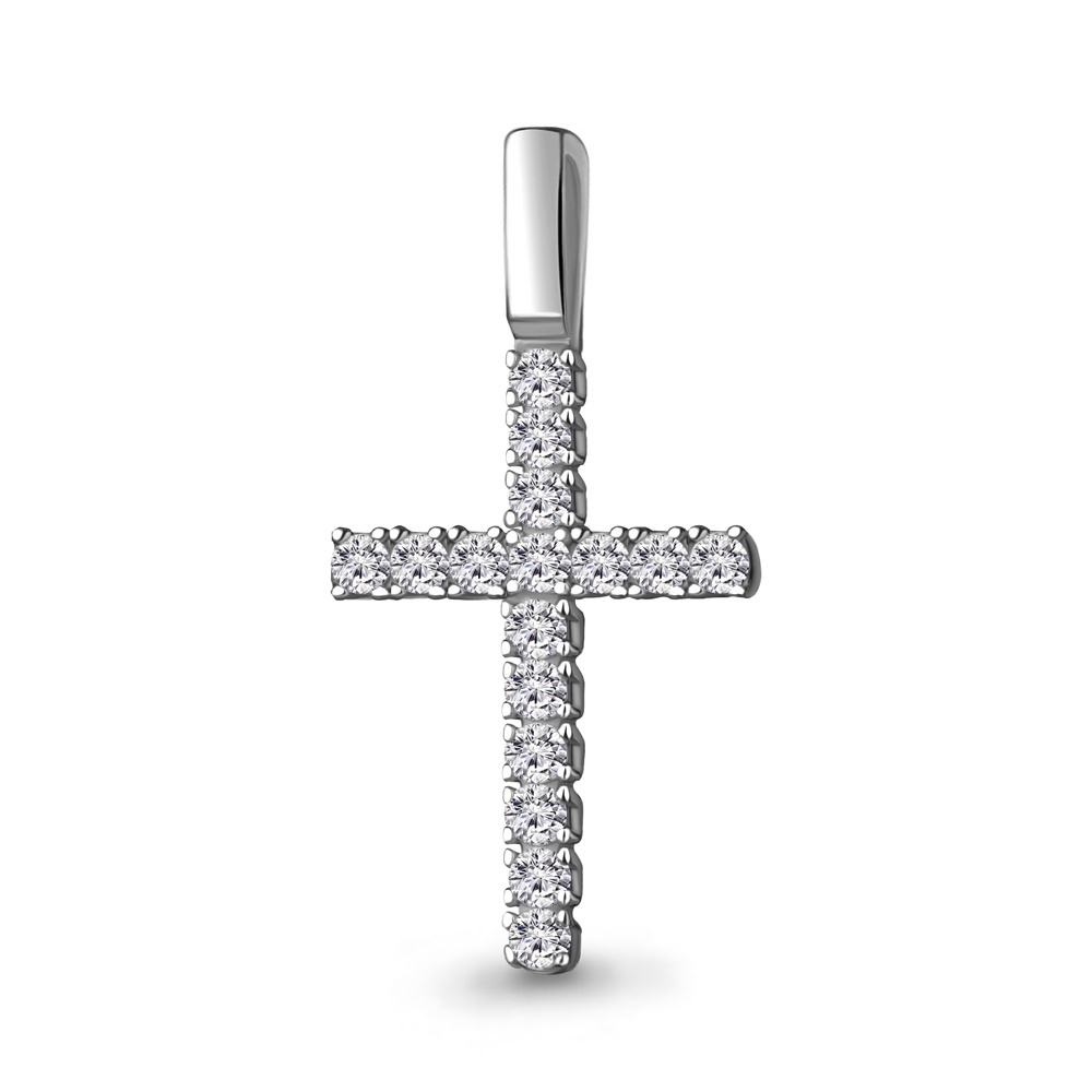 Декоративный крестик из белого золота с фианитами