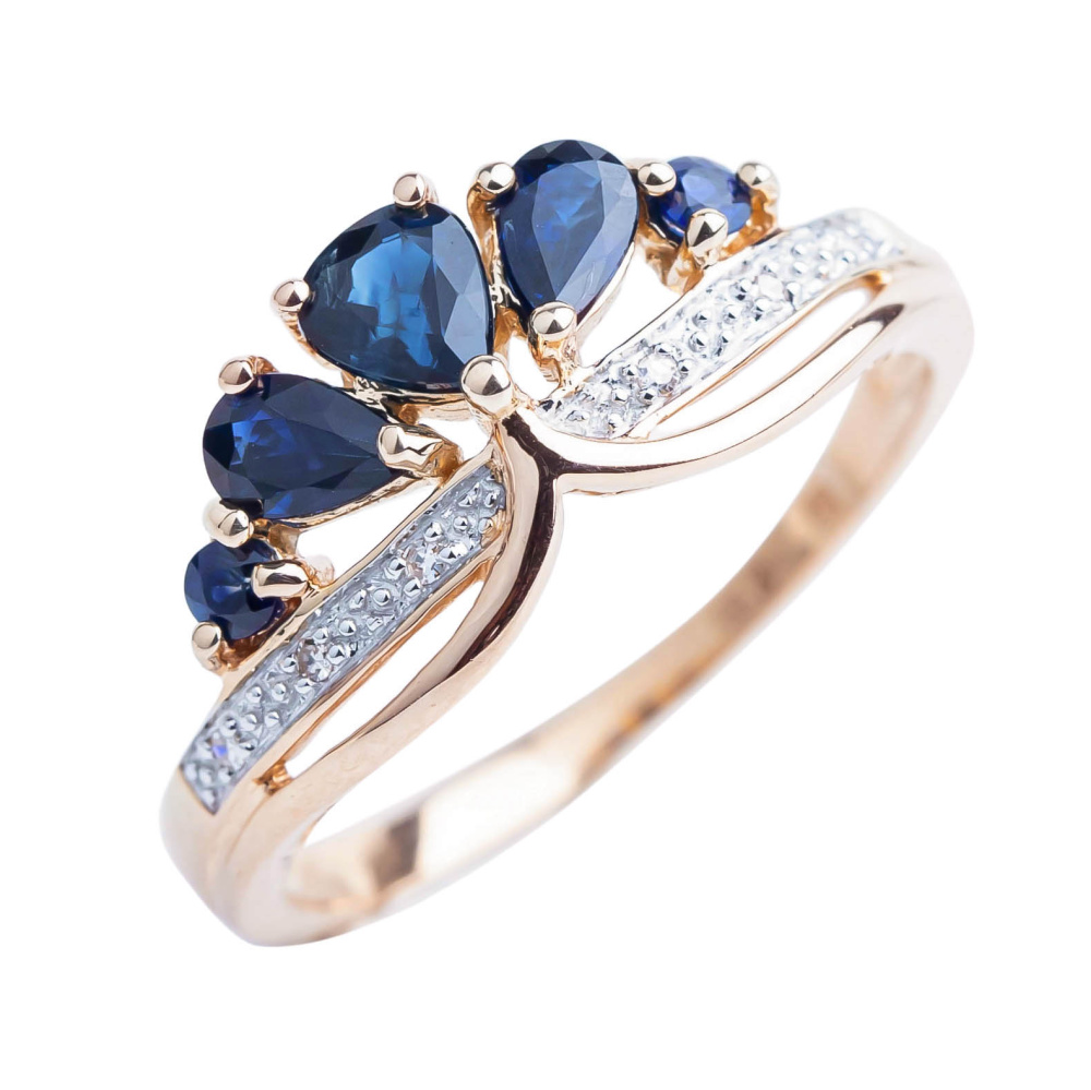 Кольцо из красного золота с сапфирами и бриллиантами