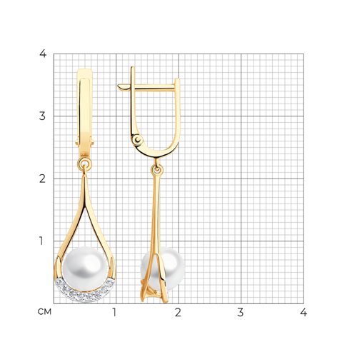 Серьги из красного золота с жемчугом и фианитами