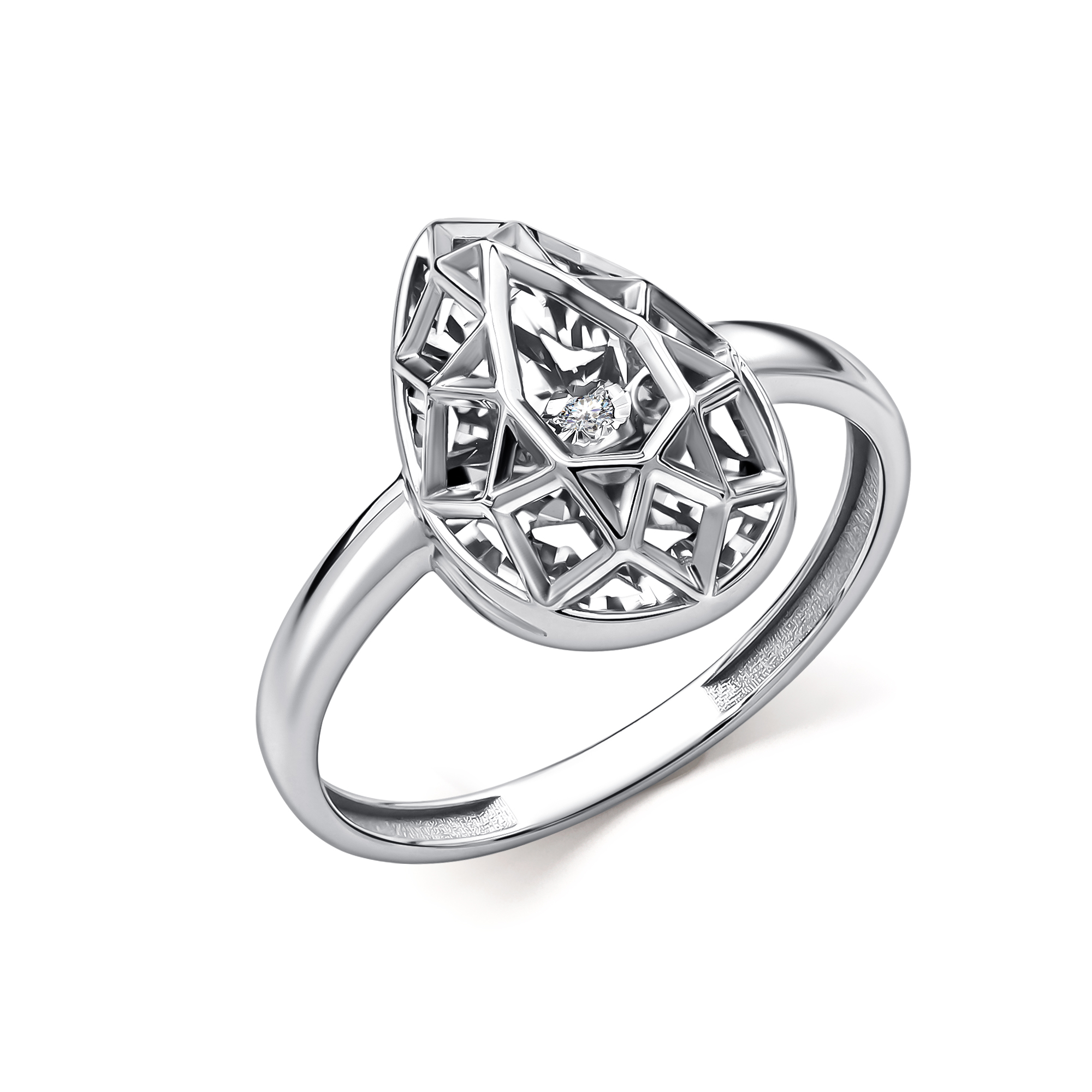 Кольцо из белого золота с танцующим бриллиантом