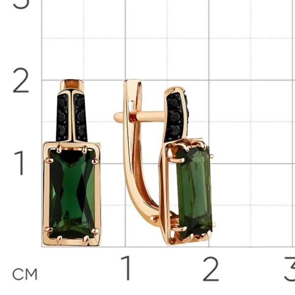 Серьги из красного золота с турмалином и фианитами