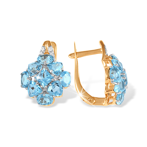 Серьги из красного золота с топазами и фианитами