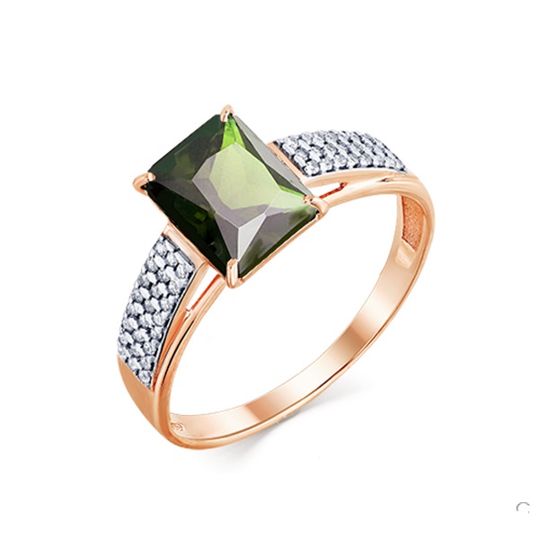 Кольцо из красного золота с турмалином и фианитами