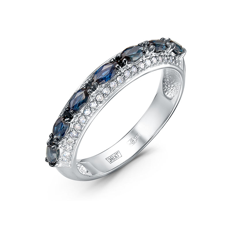 Кольцо из белого золота с сапфирами и бриллиантами