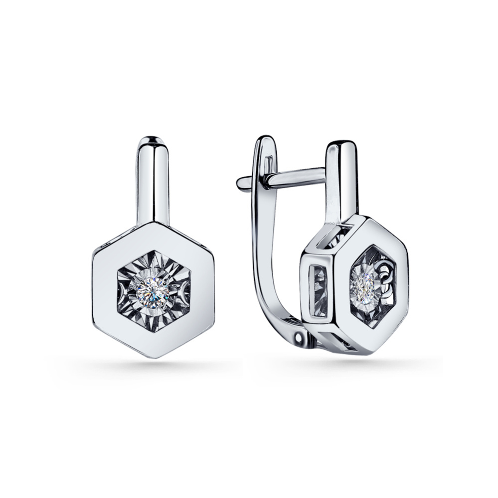 Серьги из белого золота с танцующим бриллиантом