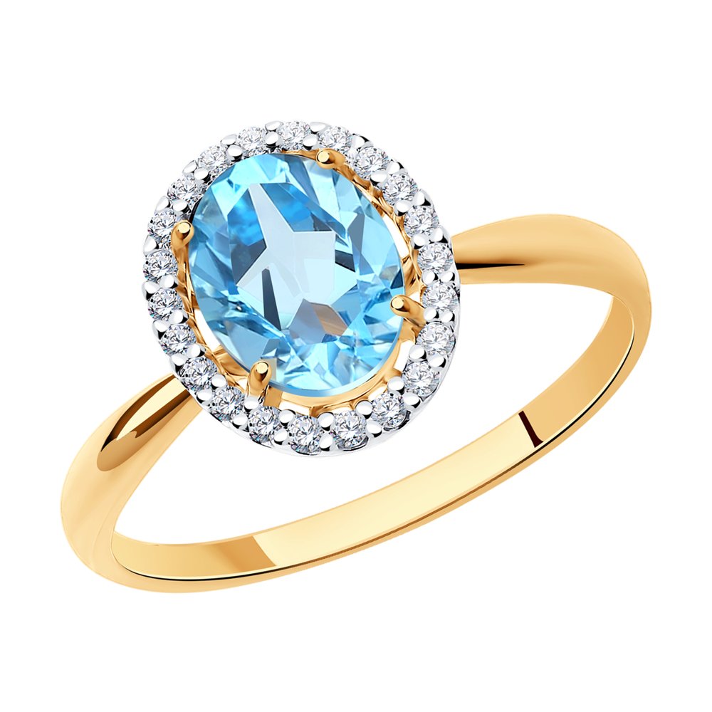 Кольцо из красного золота с топазом и фианитами