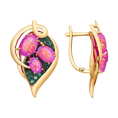 Серьги из красного золота с опалом и фианитами