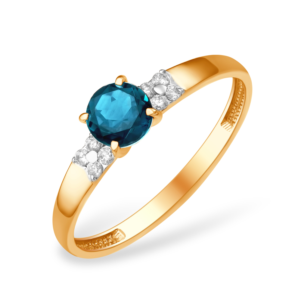 Кольцо из красного золота с топазом и фианитами